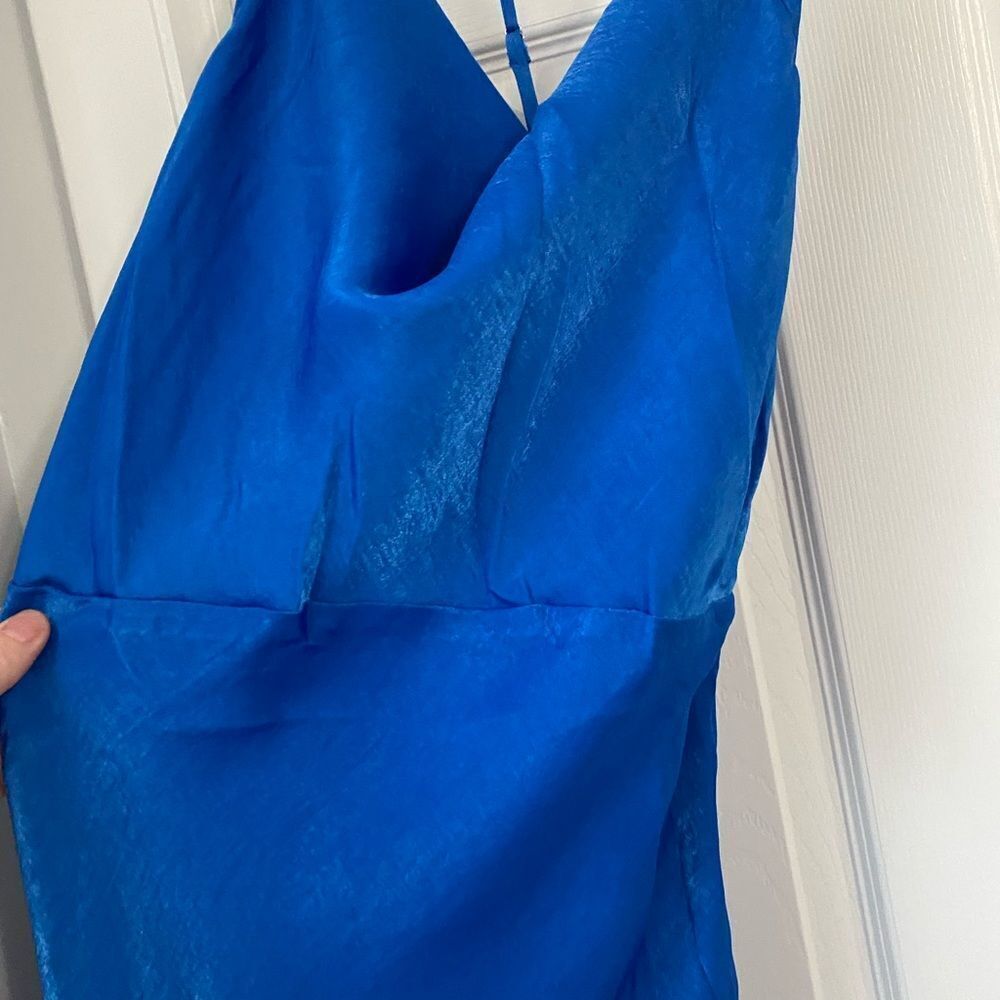 NWT Lulus Blue Satin Cowl Neck Maxi dress, Medium - Picture 13 of 14